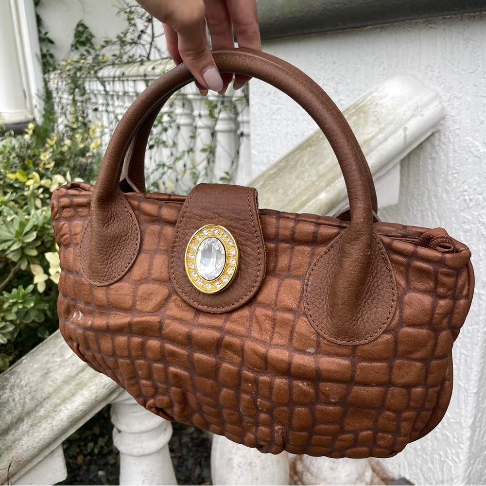 Vintage Italian Made Brown Leather Shoulder Bag